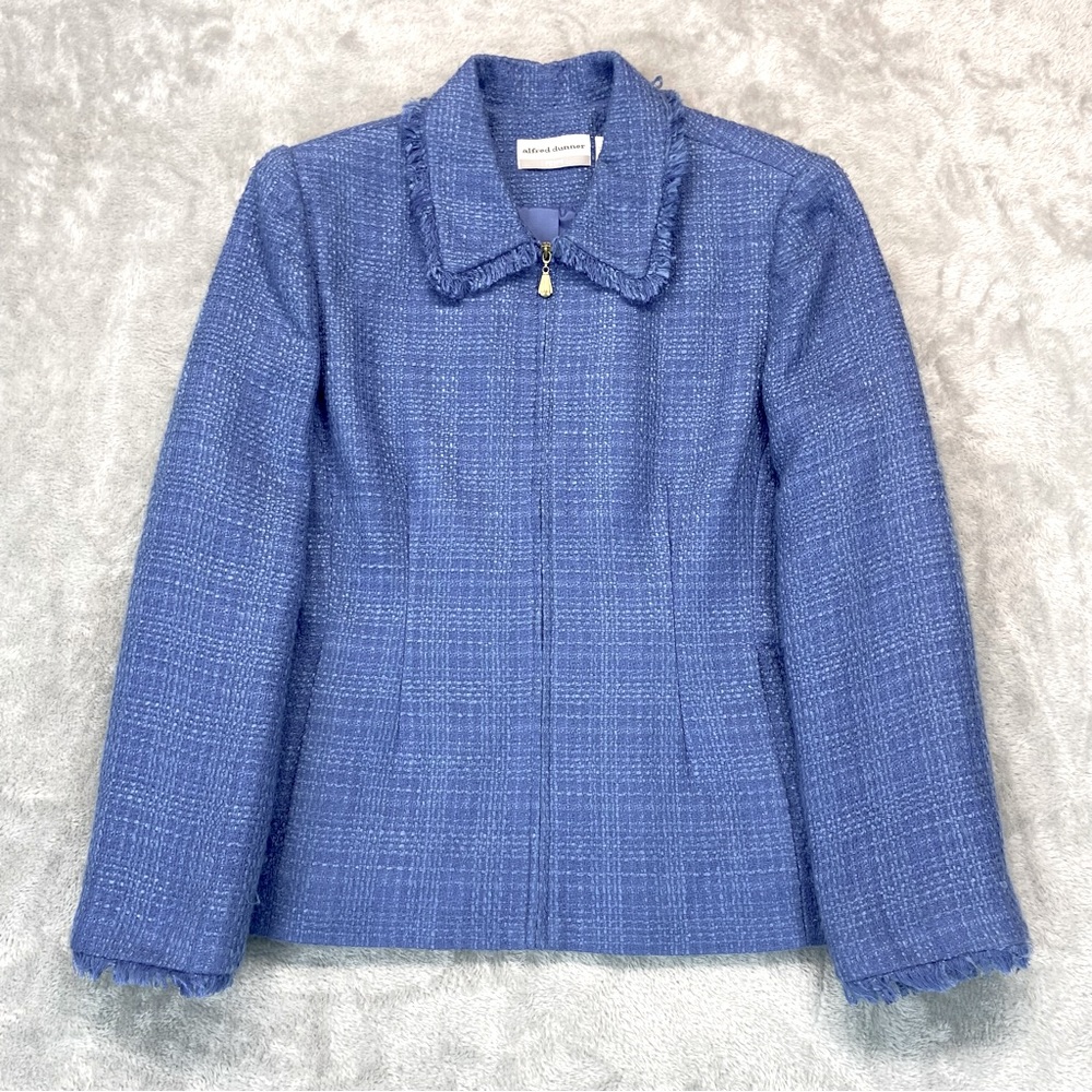 Alfred Dunner Jacket Womens Size 14P Blue Tweed Blazer Professional Business